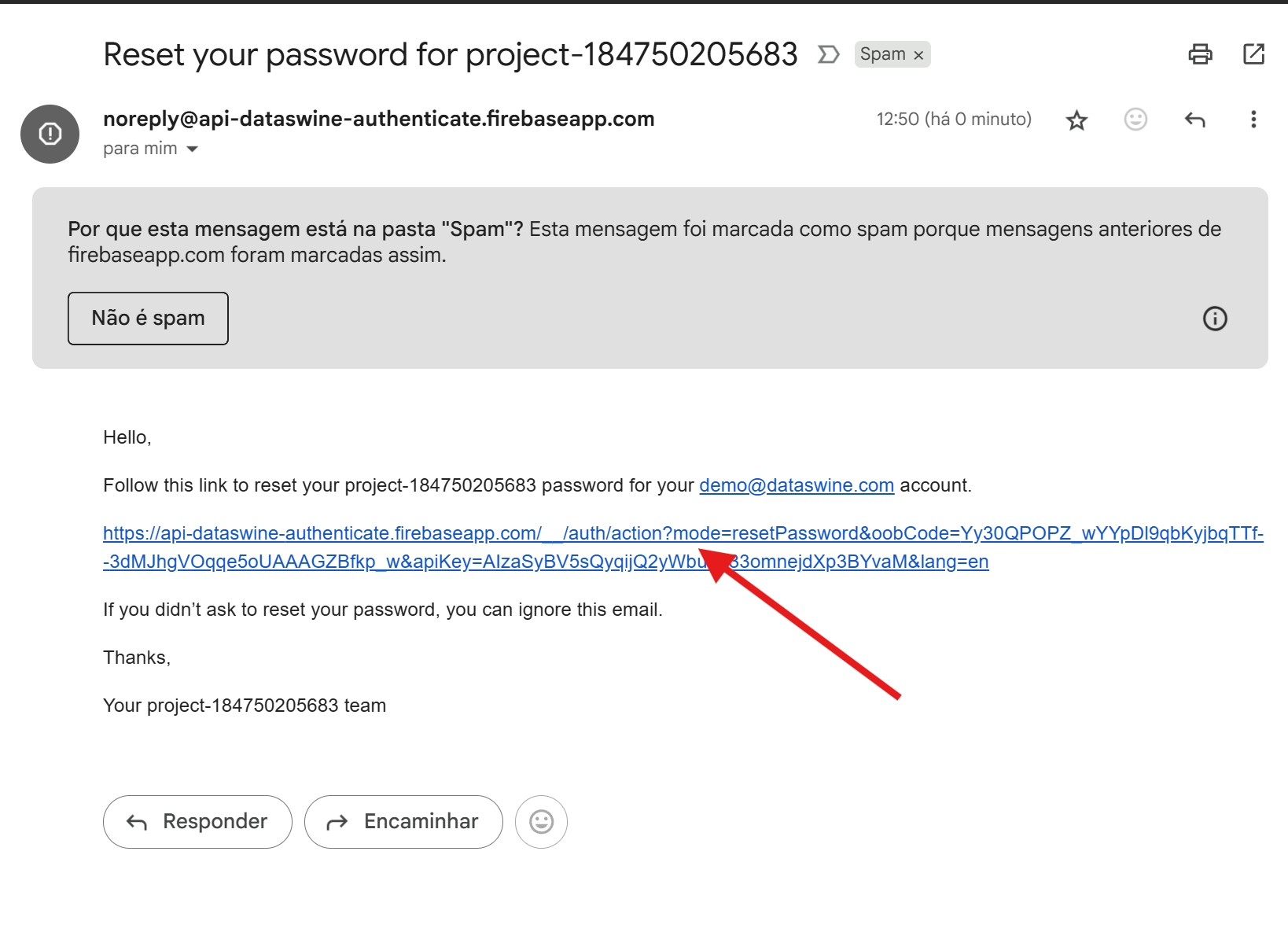 Email de recuperação